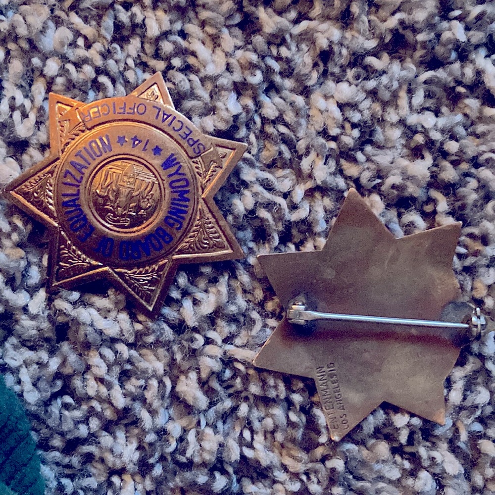 2 Vintage special officer  Wyoming board of equalization badges.
